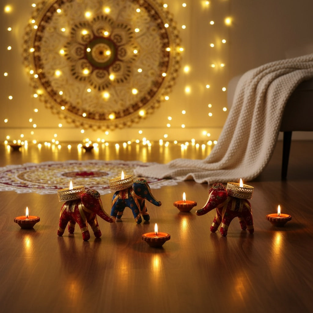 Rajasthani Elephant Tea Light Candle Holder (Pack of 4)