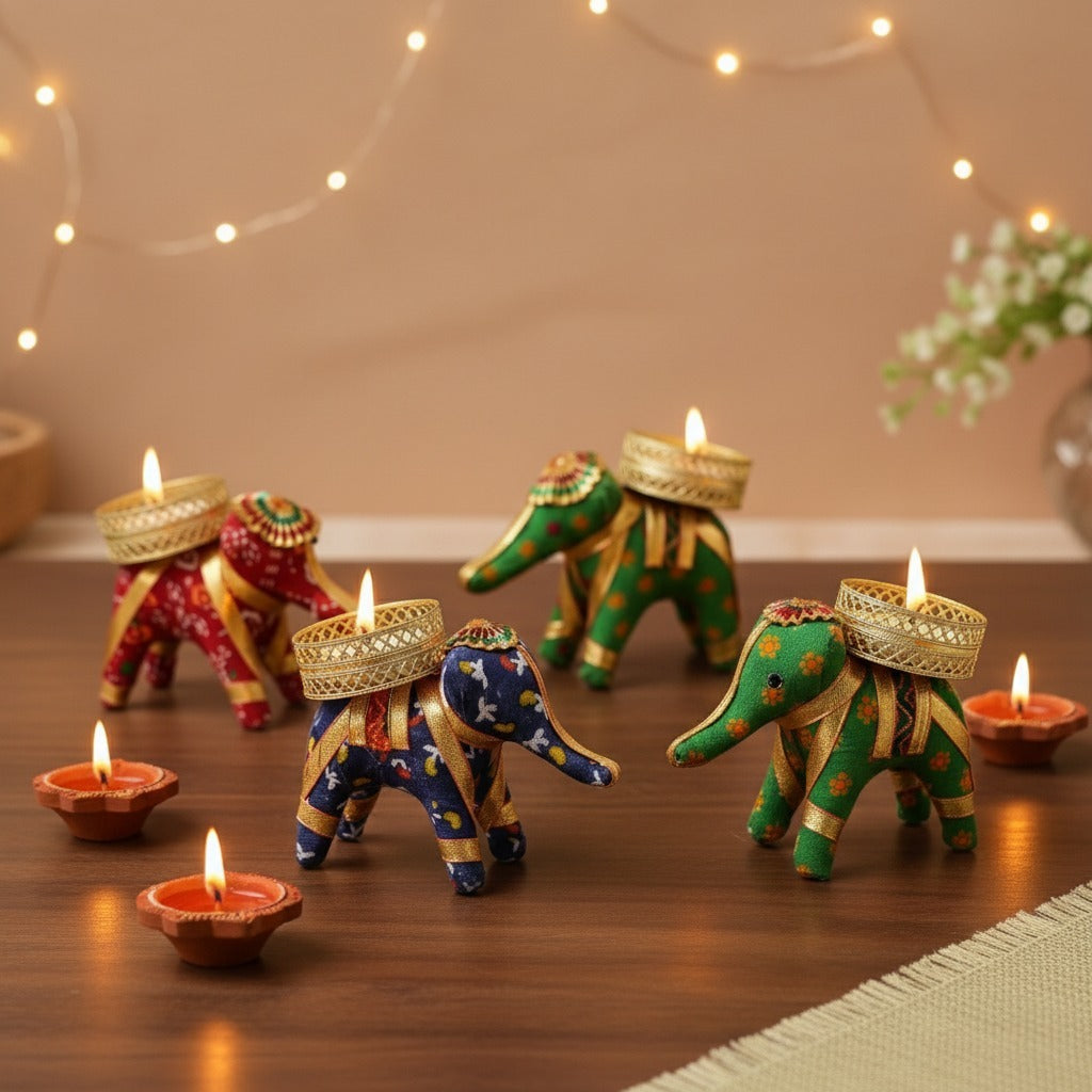 Rajasthani Elephant Tea Light Candle Holder (Pack of 4)